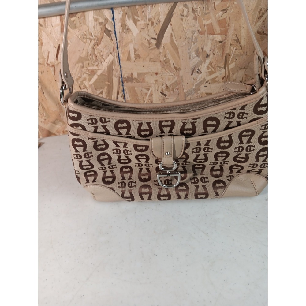 Etienne Aigner Vintage Pre-Owned Cloth w/Leather Short Strap All Over A Logo - Picture 2 of 10
